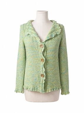 BCBG Max Azria Marbled Green Sweater Wooden Buttons NWT Medium Cottagecore Boho